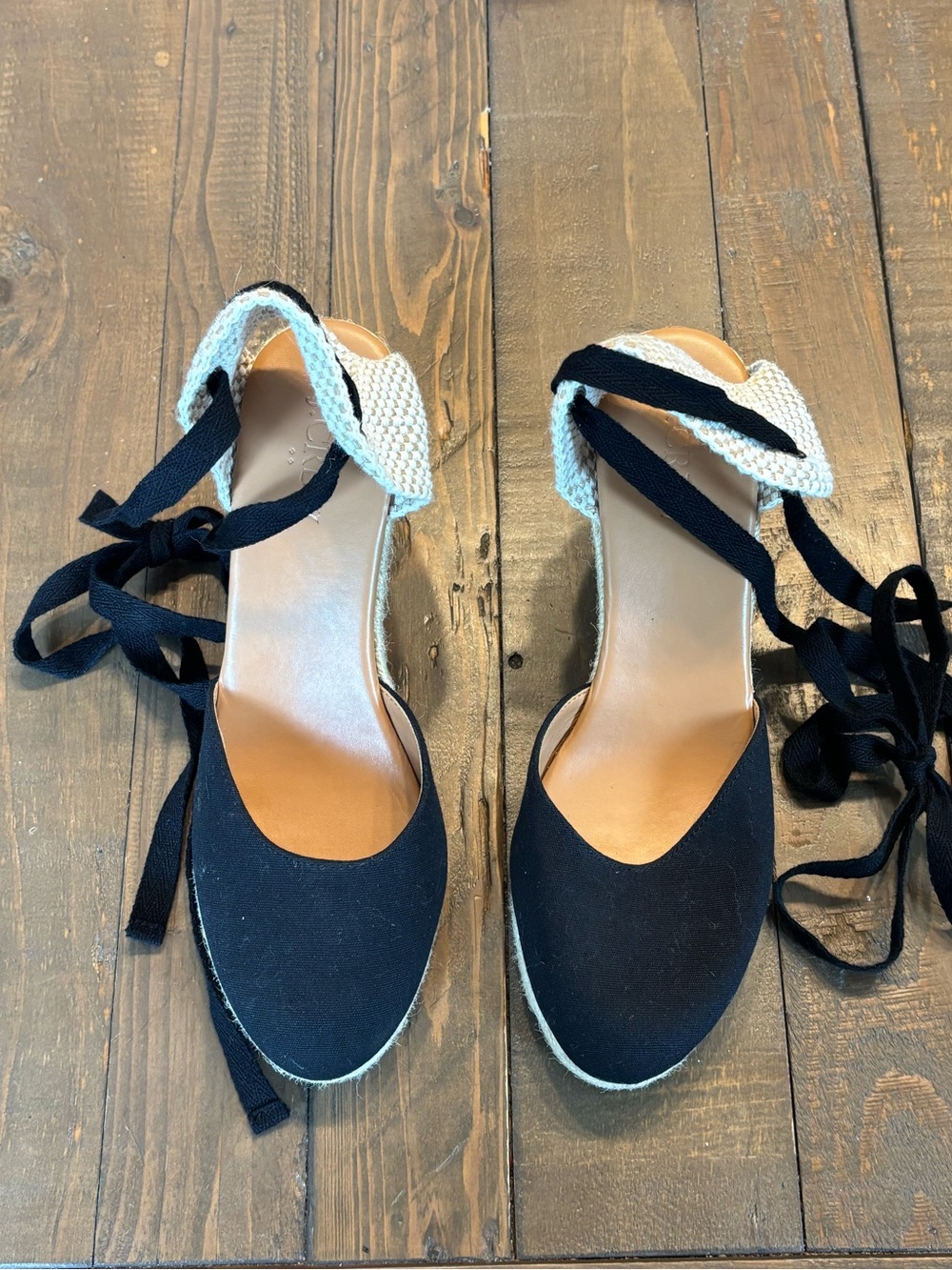 J. Crew Black Lace-Up Espadrille Wedges with Natural Ankle Cuff